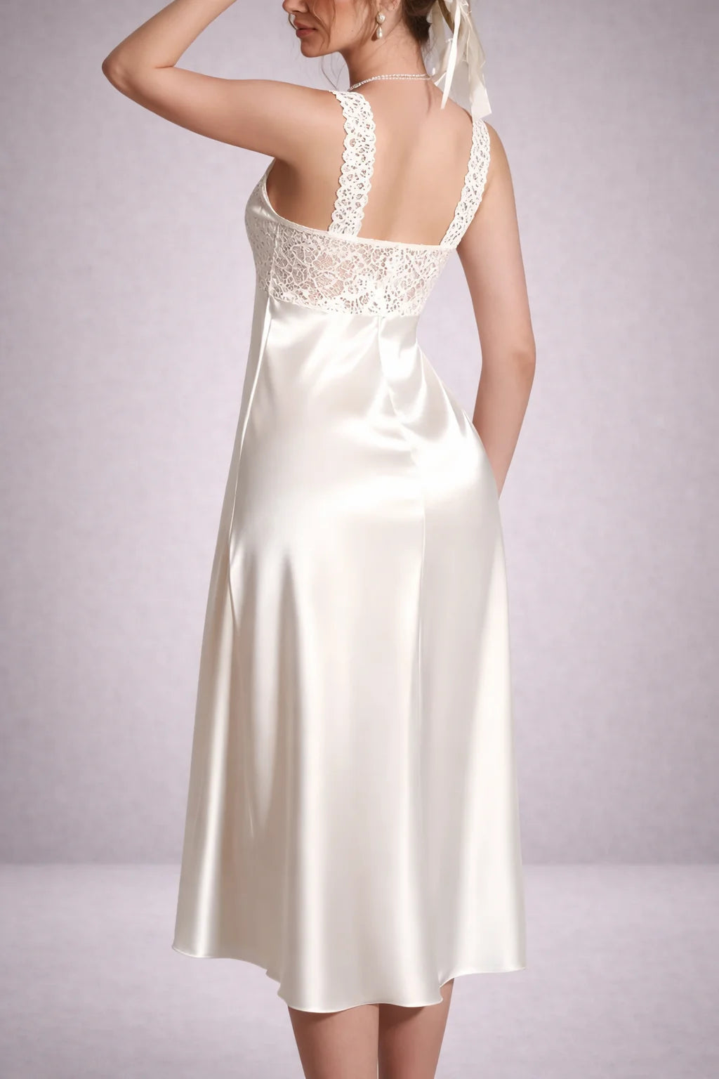Women’s Ivory Satin Bridal Sleepwear Set – Lace Detail | Zilli Store
