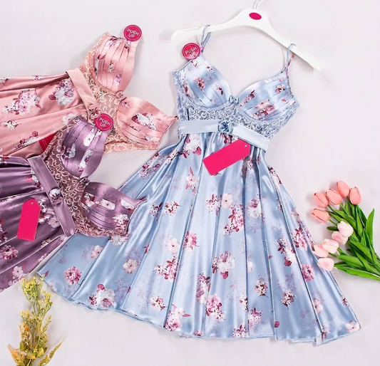 Satin push-up babydoll with floral print