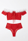 Red Hot Holiday Lace Set with Feather Trim