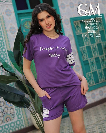 بيجاما شورت صيفية ناعمة بنقشة كرتونية مبهجة